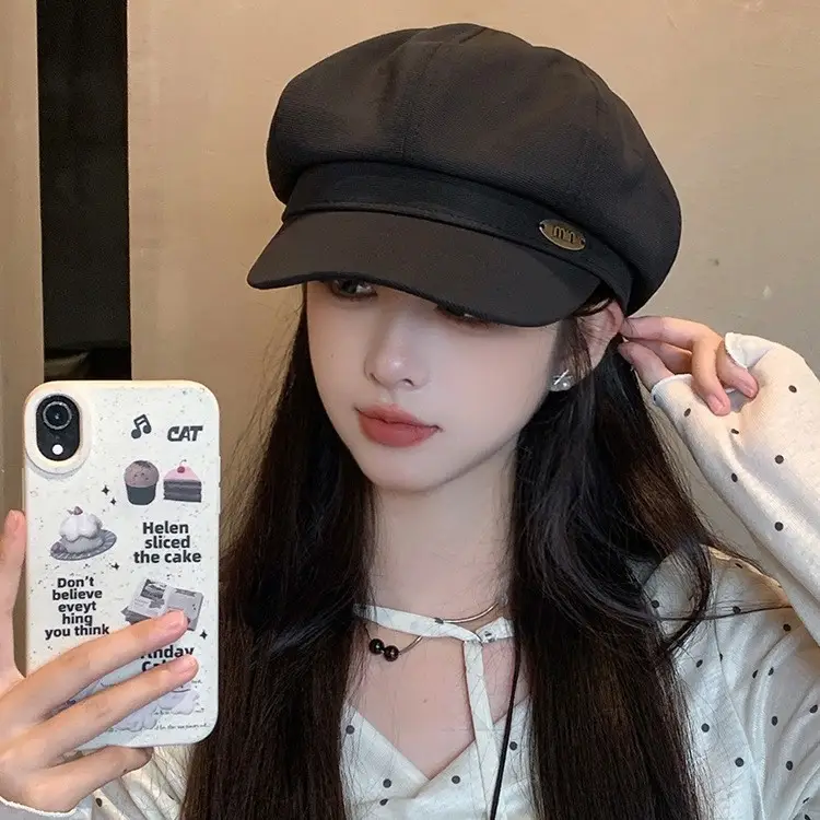 Korean Letter Metal Hat Large Circumference Newsboy Cap