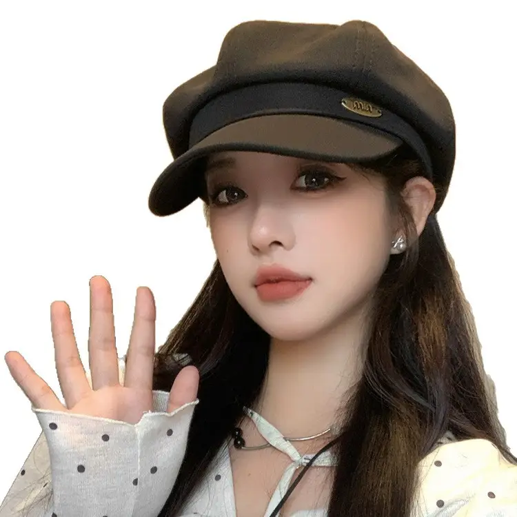 Korean Letter Metal Hat Large Circumference Newsboy Cap