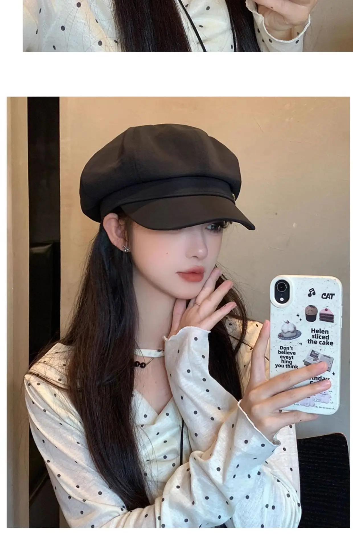 Korean Letter Metal Hat Large Circumference Newsboy Cap — feature 10