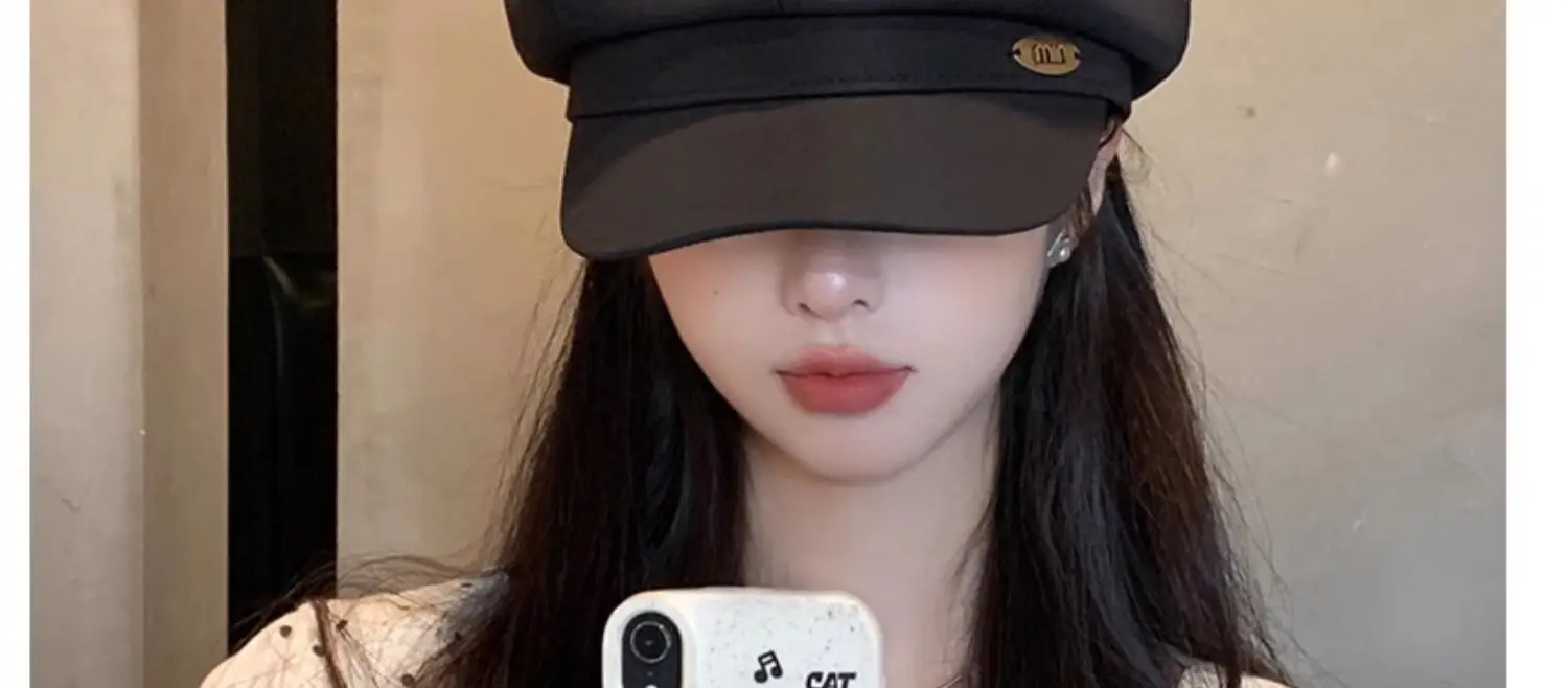 Korean Letter Metal Hat Large Circumference Newsboy Cap — feature 13