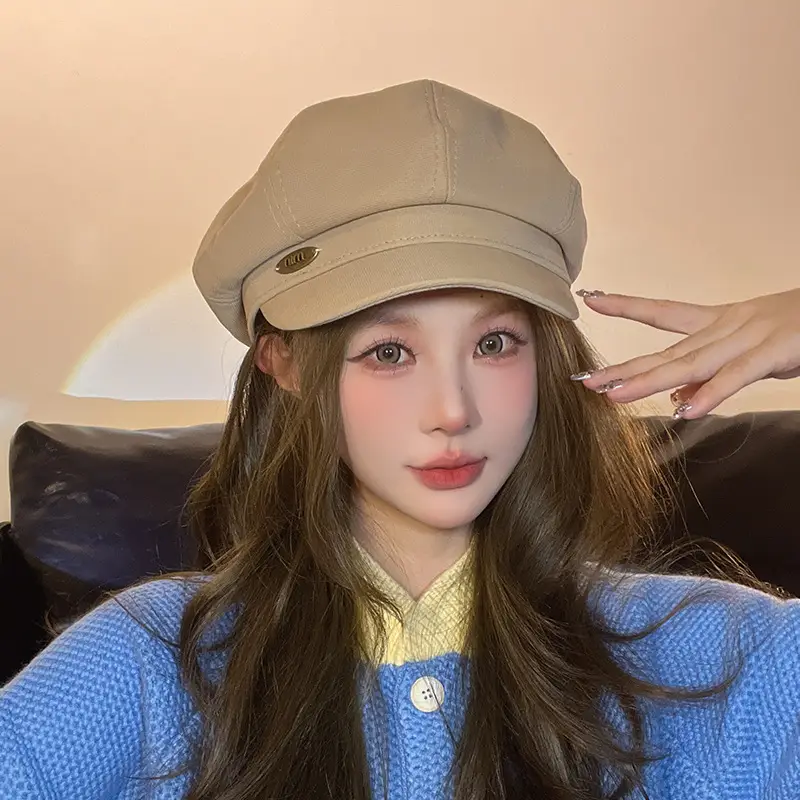 Korean Letter Metal Hat Large Circumference Newsboy Cap — feature 4