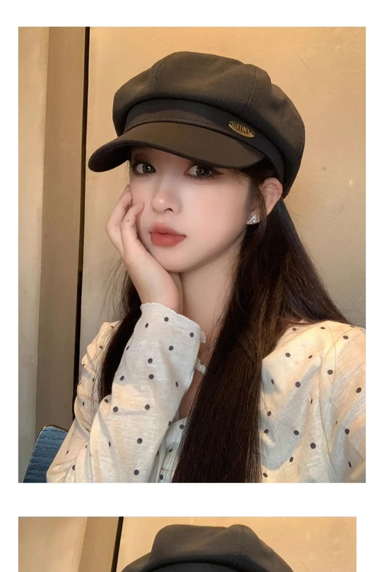 Korean Letter Metal Hat Large Circumference Newsboy Cap — feature 5