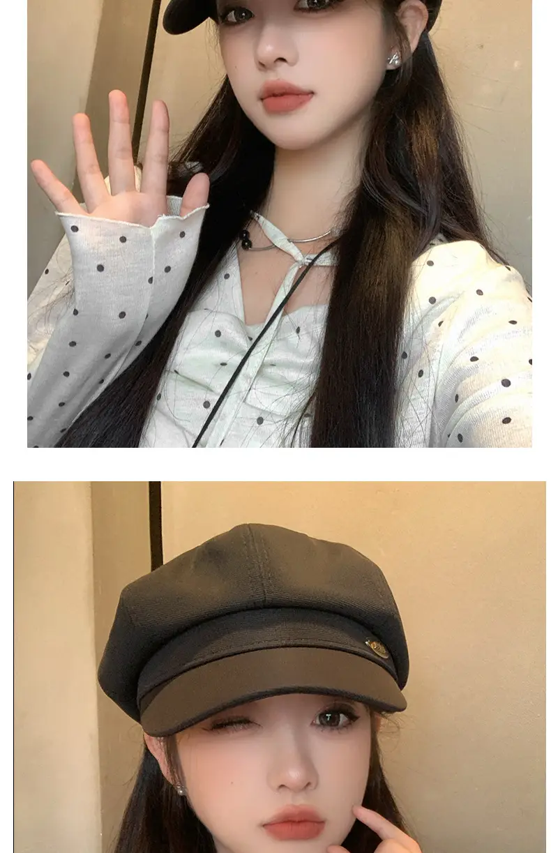 Korean Letter Metal Hat Large Circumference Newsboy Cap — feature 7