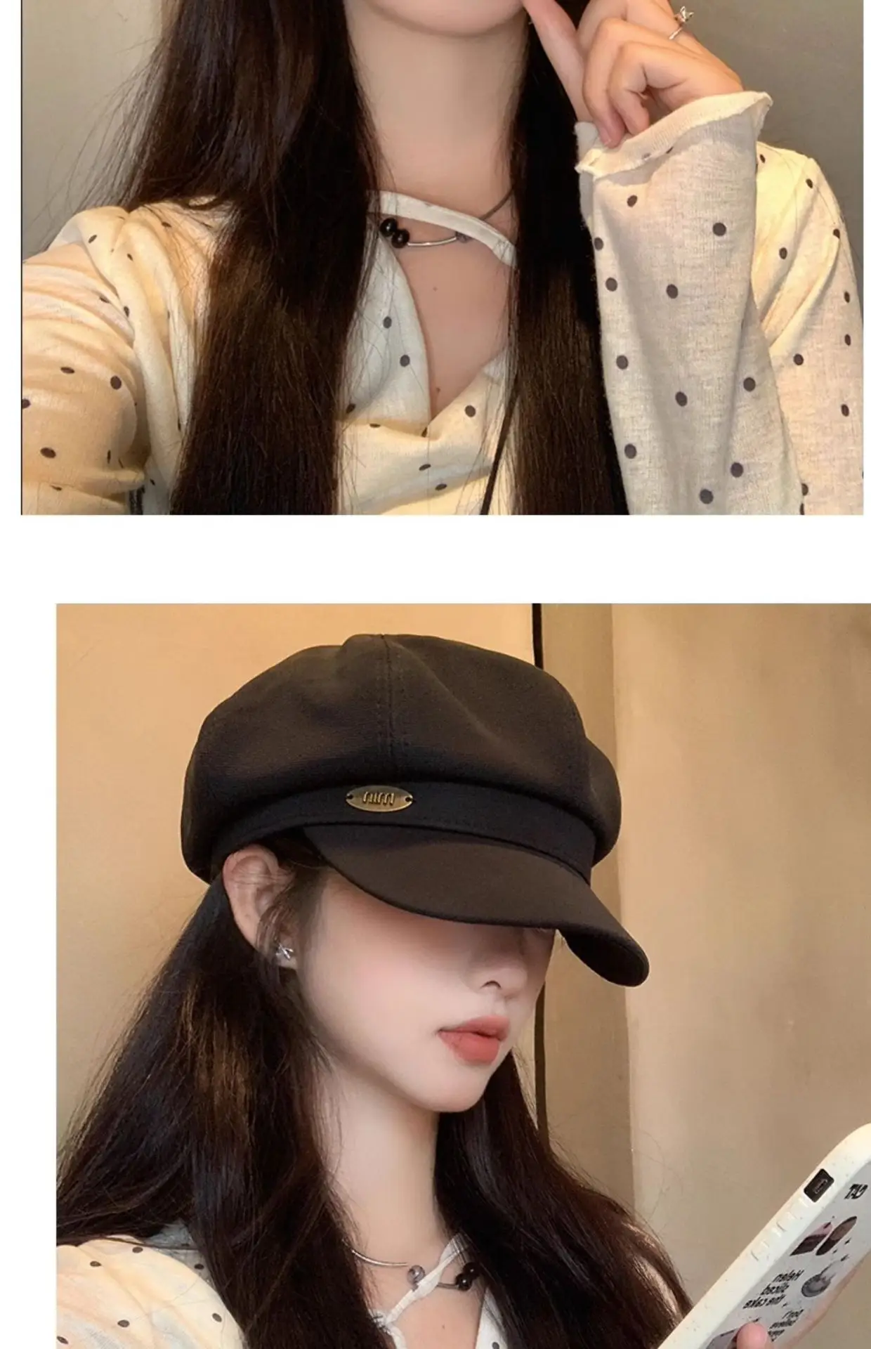 Korean Letter Metal Hat Large Circumference Newsboy Cap — feature 8