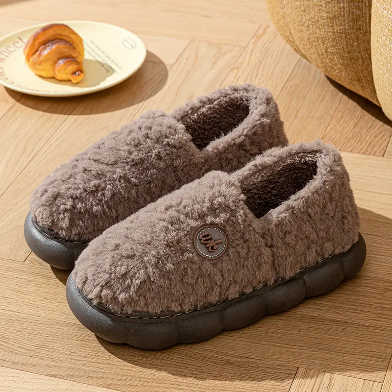 Women Stuffed Cotton Slippers Brown Autumn Winter 2025 - Image 5
