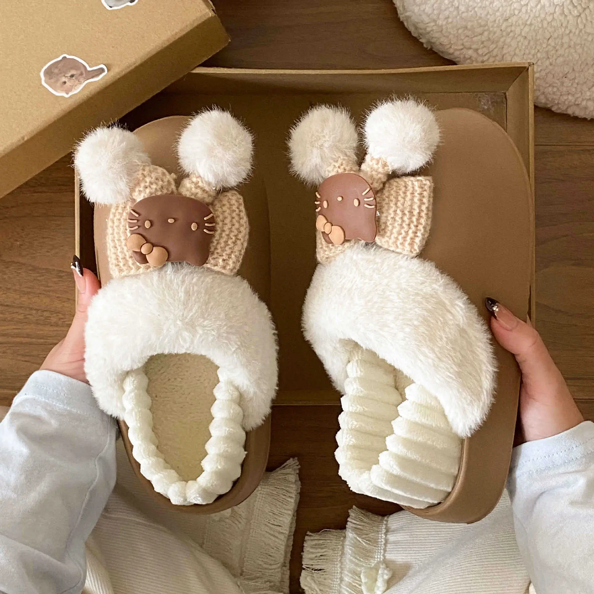 Winter Fleece Lined Student Slippers White - Image 8