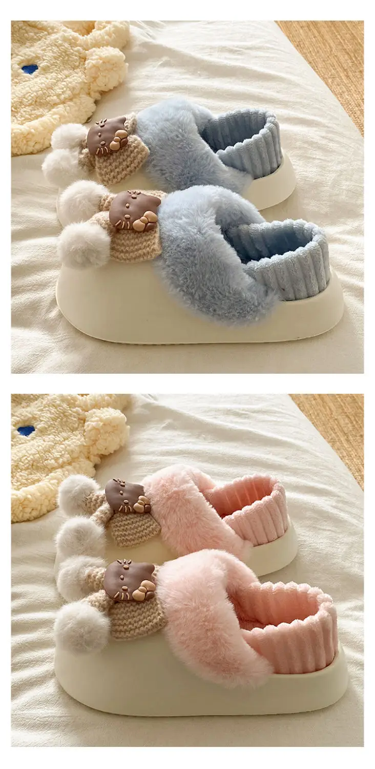Winter Fleece Lined Student Slippers White — feature 24