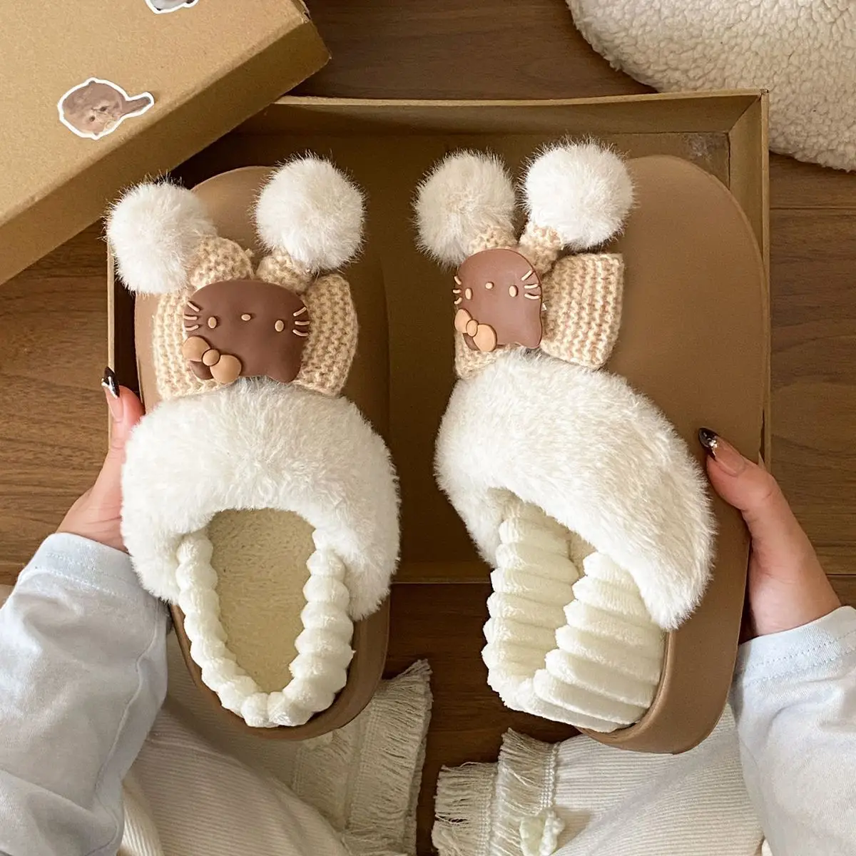 Winter Fleece Lined Student Slippers White — feature 31