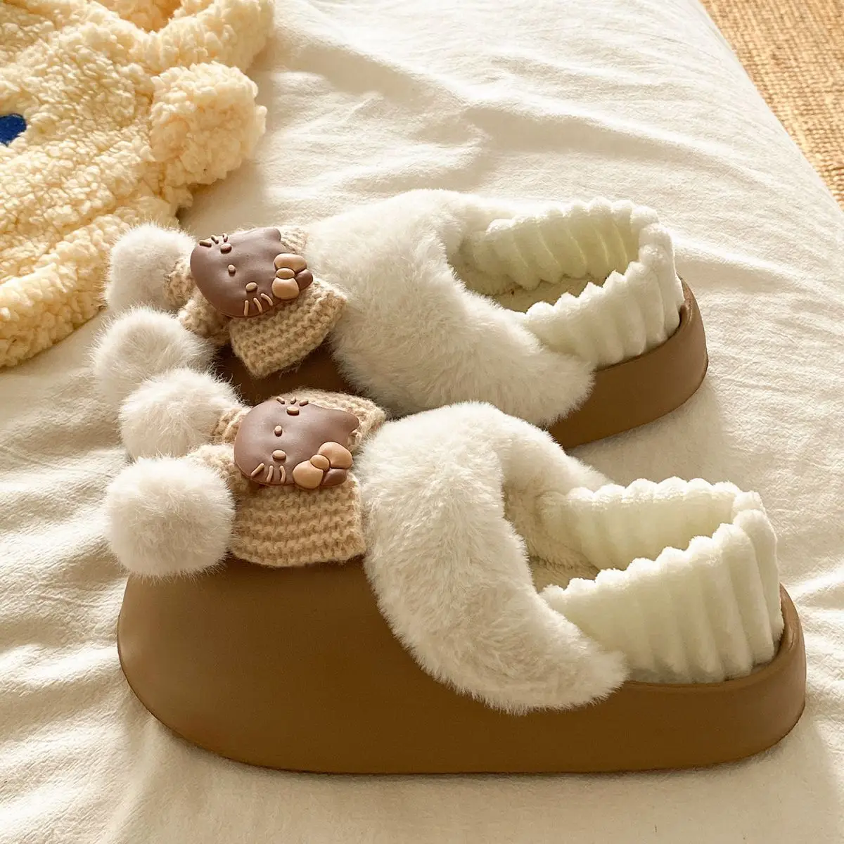 Winter Fleece Lined Student Slippers White — feature 32