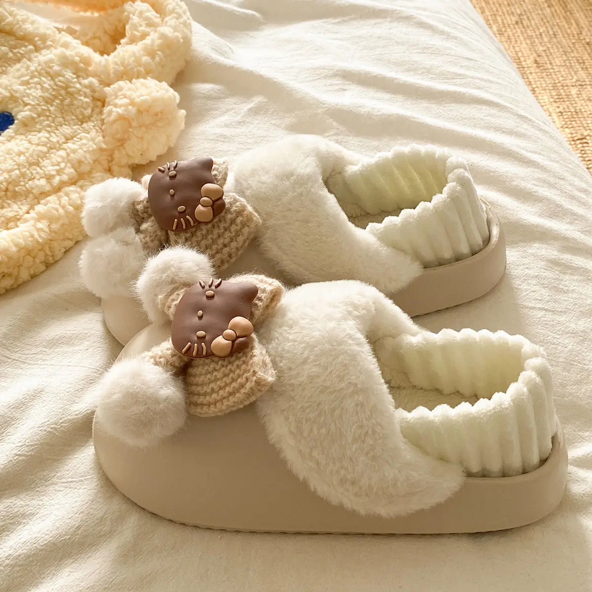 Winter Fleece Lined Student Slippers White — feature 33