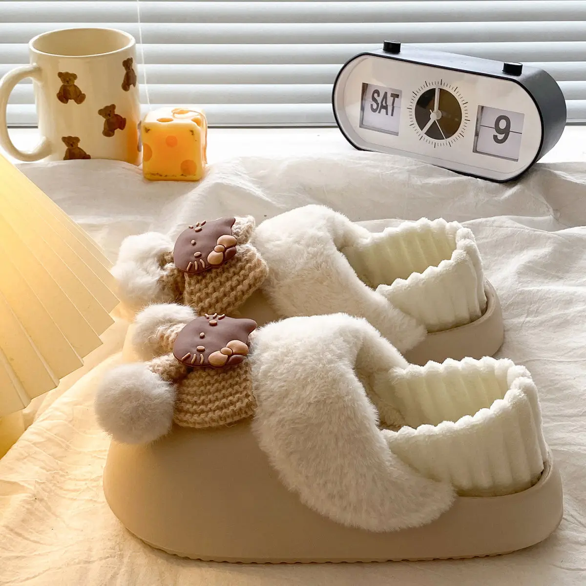 Winter Fleece Lined Student Slippers White — feature 38
