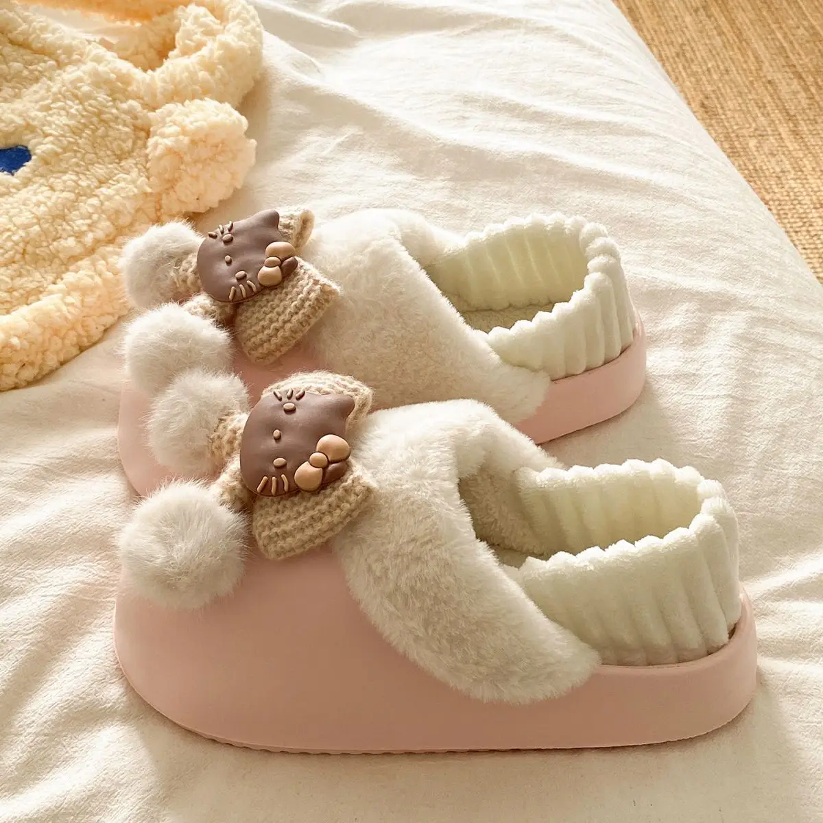 Winter Fleece Lined Student Slippers White — feature 40
