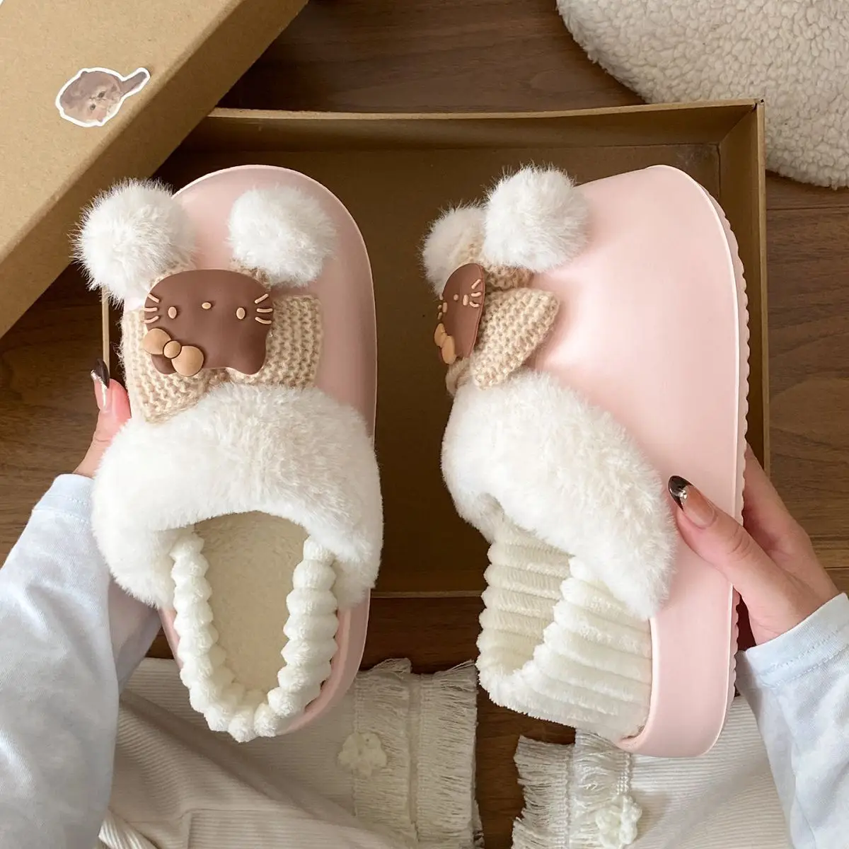 Winter Fleece Lined Student Slippers White — feature 41
