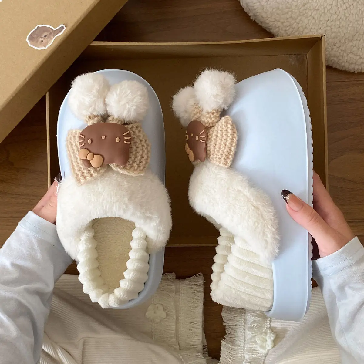 Winter Fleece Lined Student Slippers White — feature 42