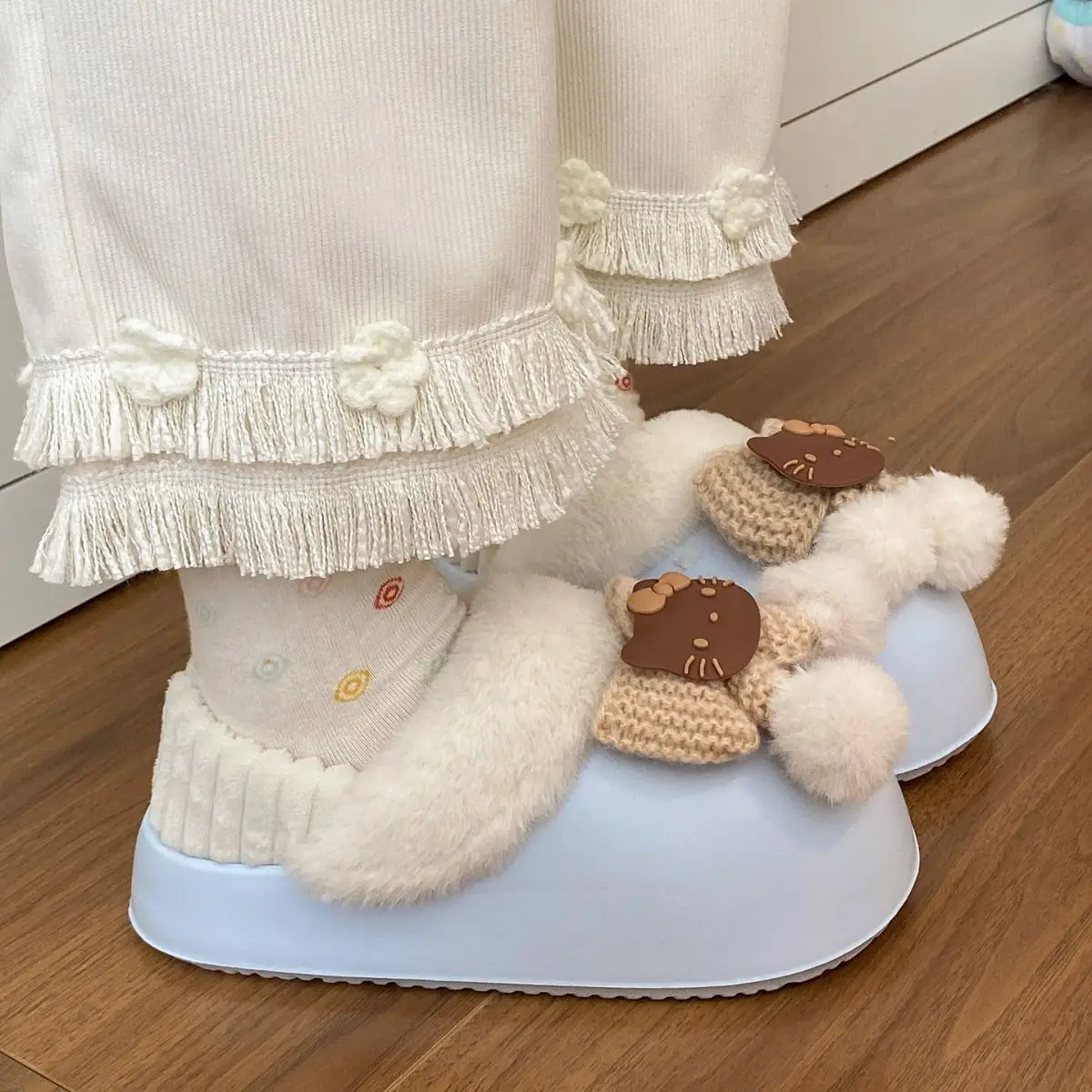 Winter Fleece Lined Student Slippers White — feature 46