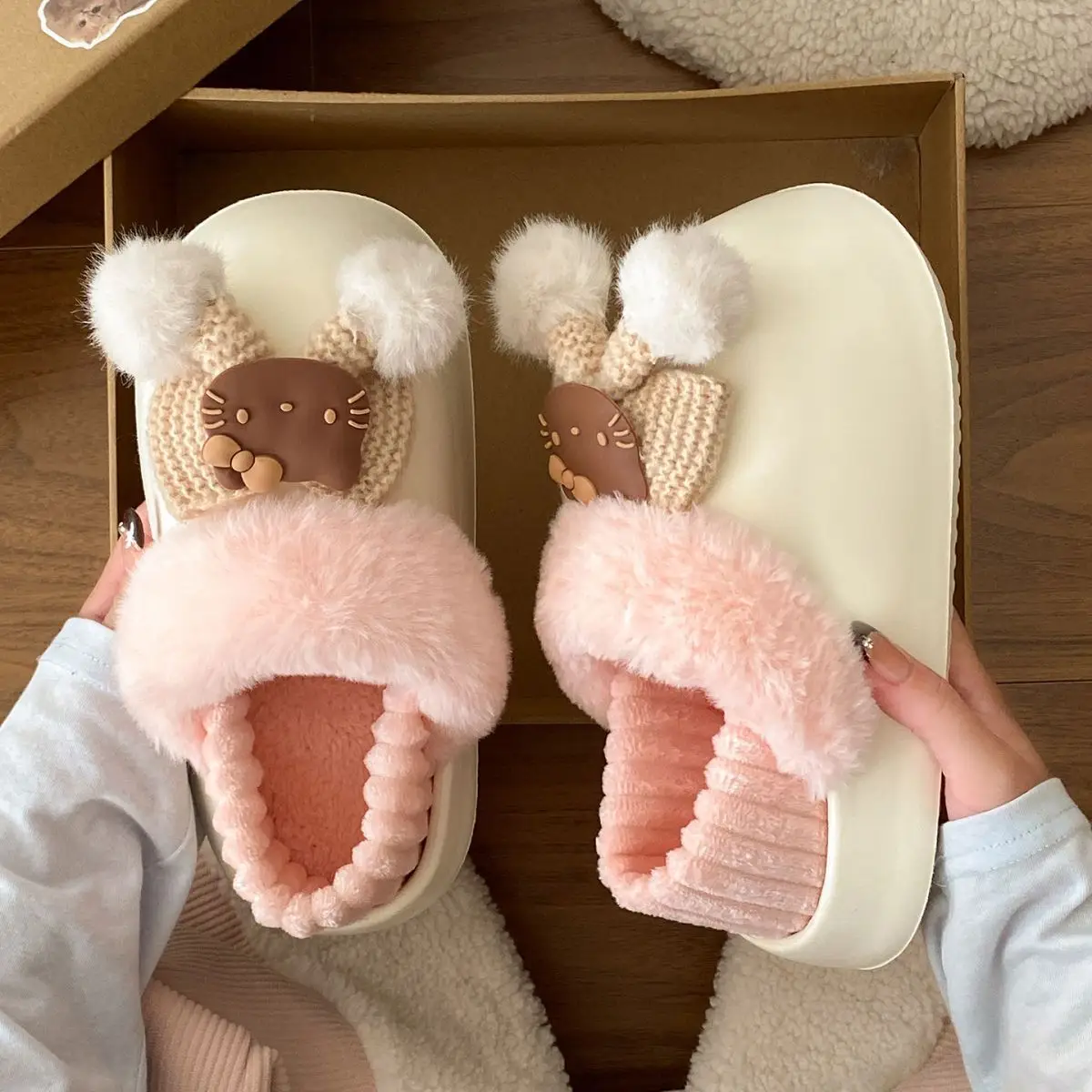 Winter Fleece Lined Student Slippers White — feature 47
