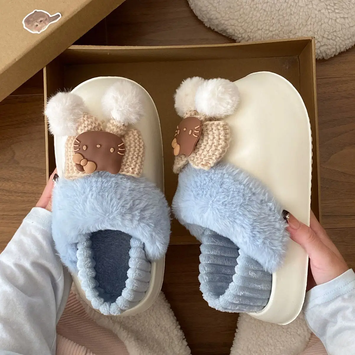 Winter Fleece Lined Student Slippers White — feature 48