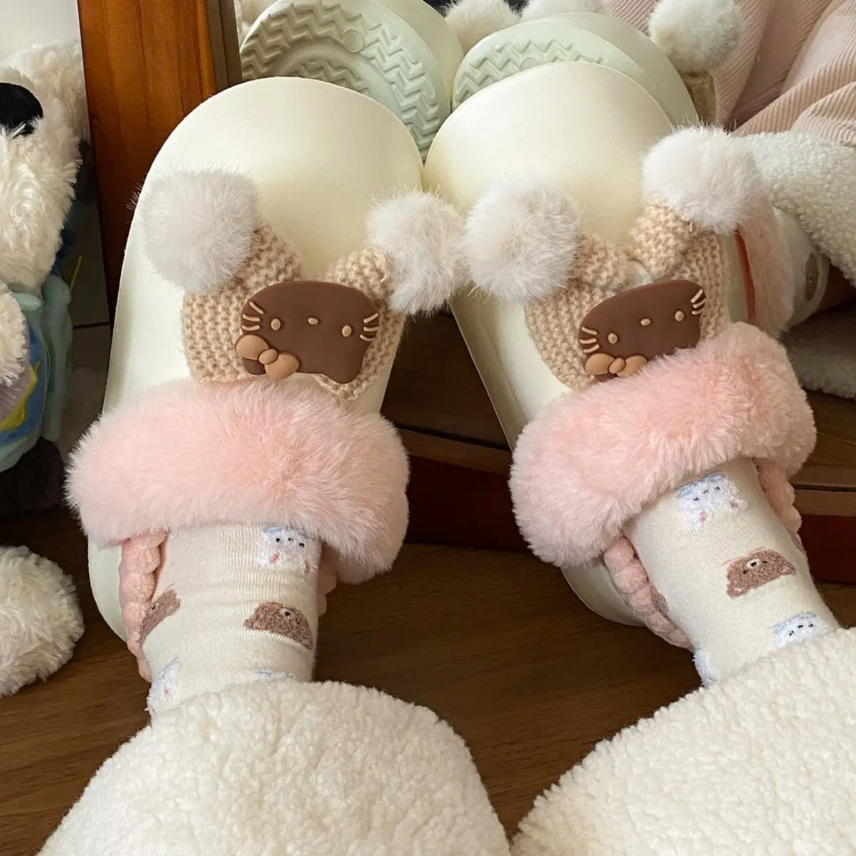Winter Fleece Lined Student Slippers White — feature 50