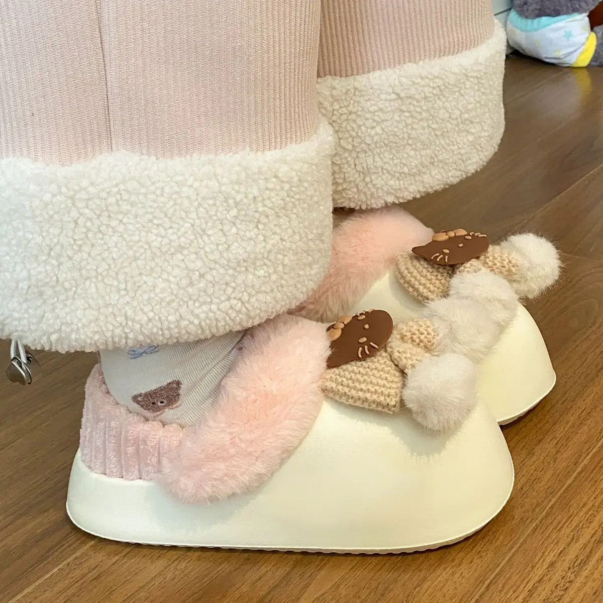Winter Fleece Lined Student Slippers White — feature 51