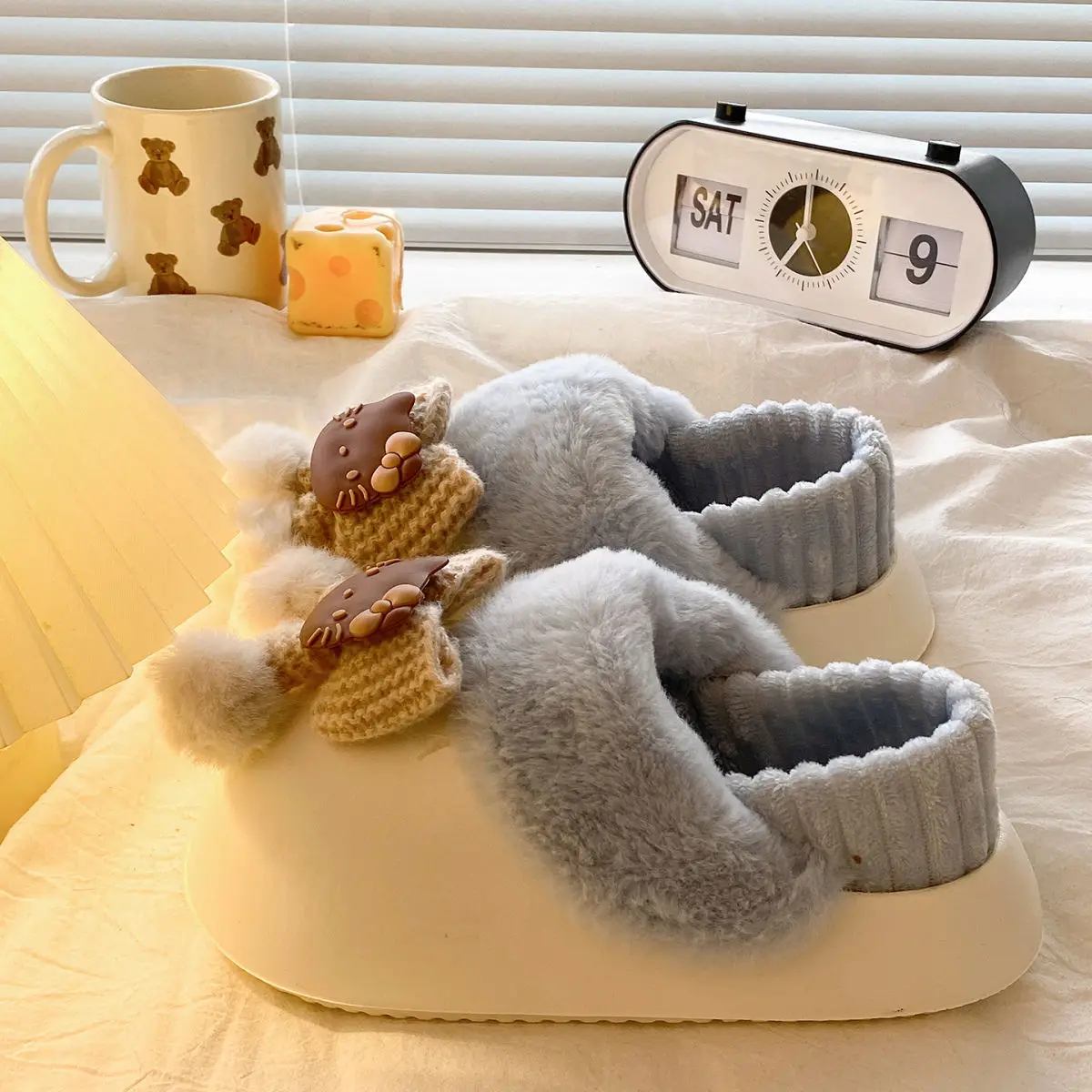 Winter Fleece Lined Student Slippers White — feature 54