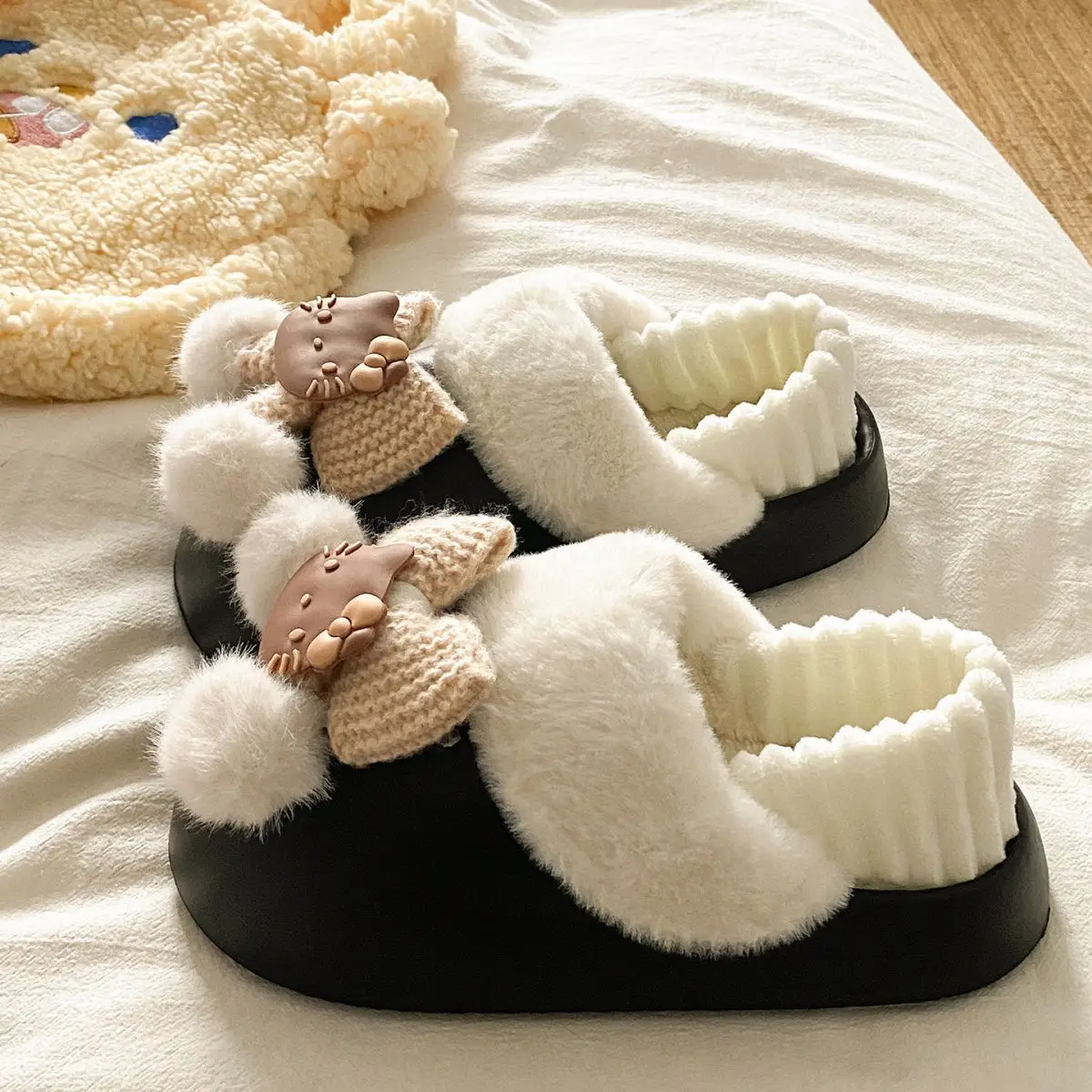 Winter Fleece Lined Student Slippers White — feature 55