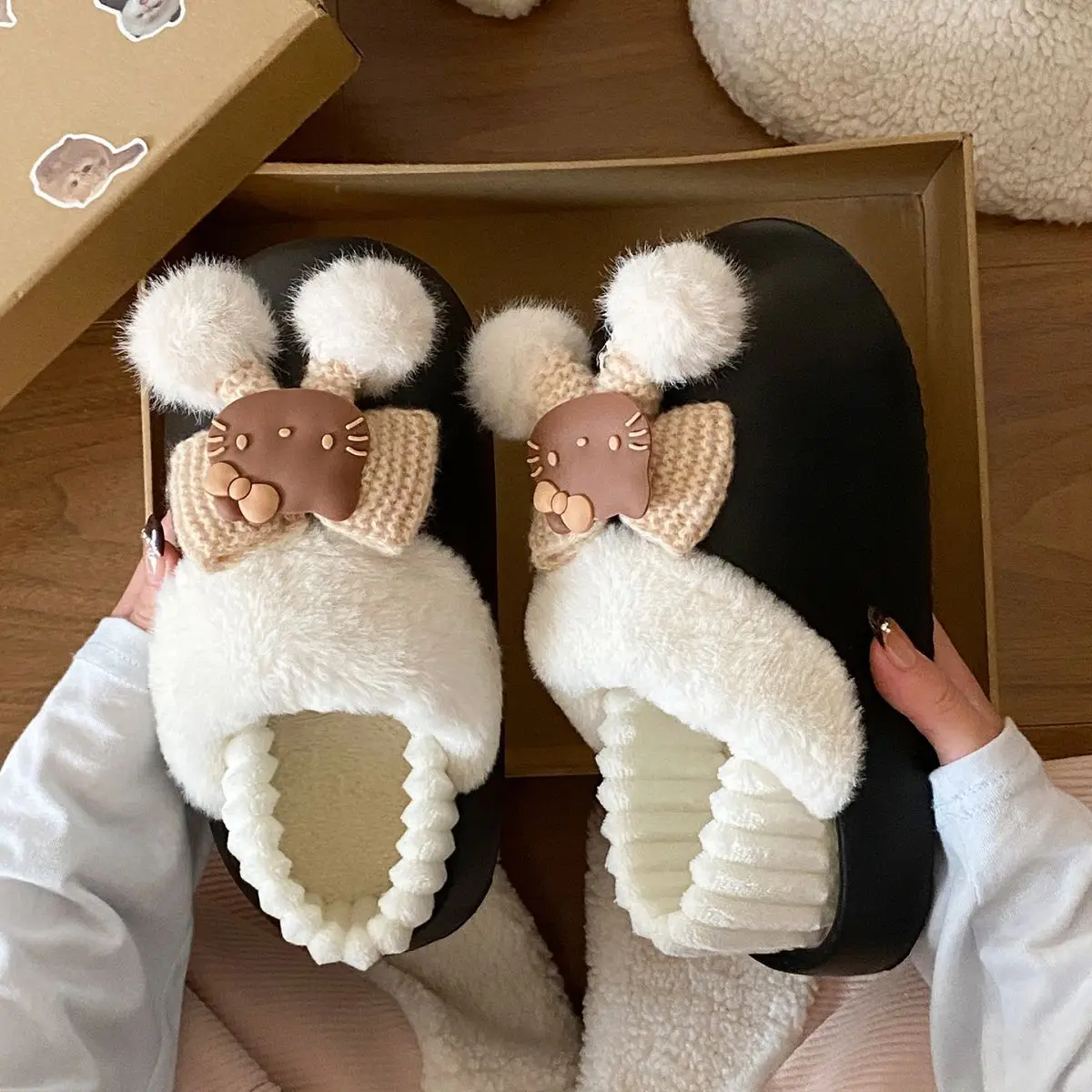 Winter Fleece Lined Student Slippers White — feature 56