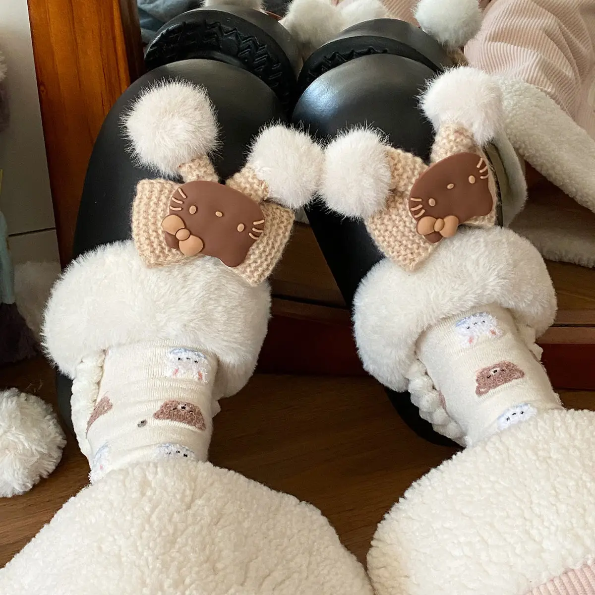 Winter Fleece Lined Student Slippers White — feature 57
