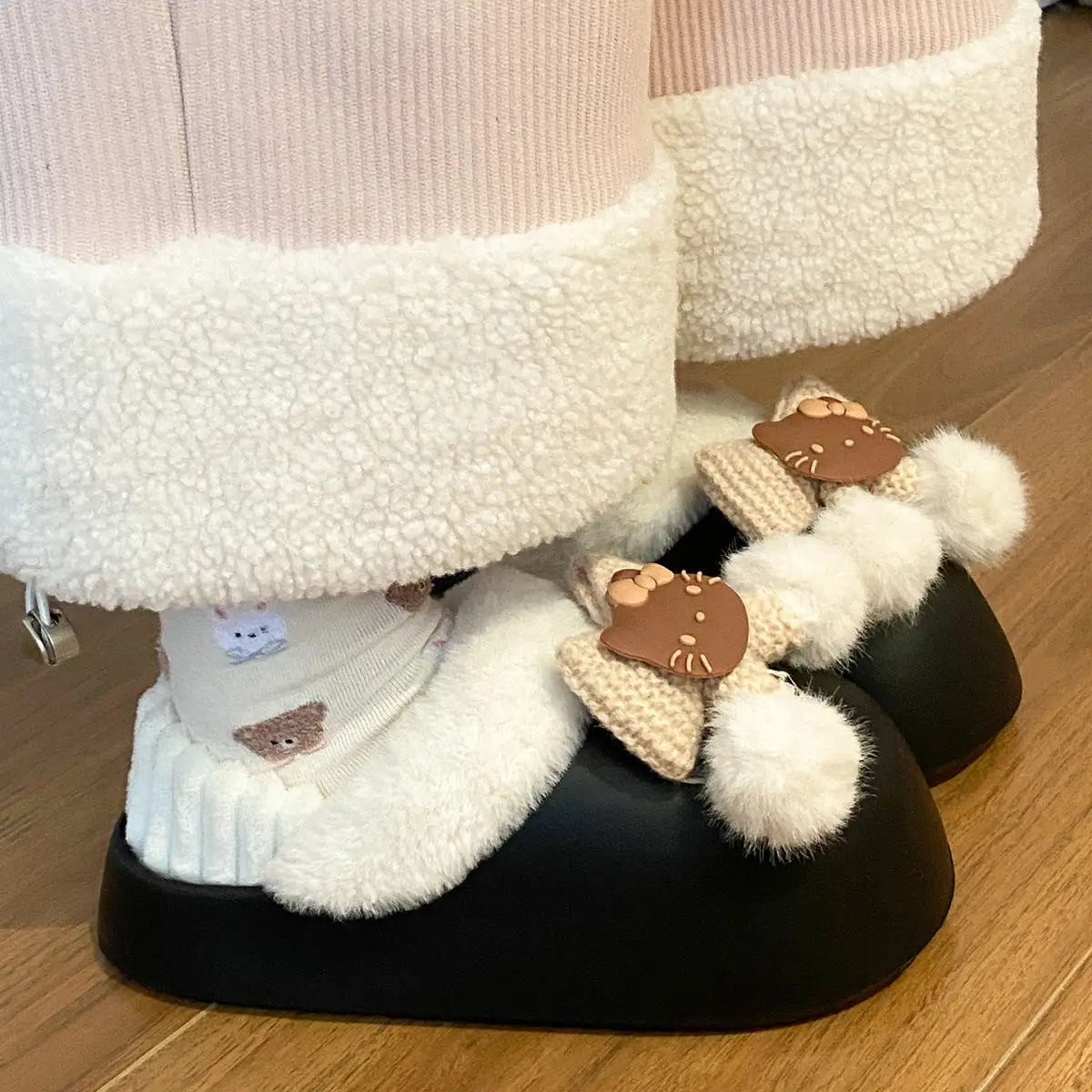 Winter Fleece Lined Student Slippers White — feature 58