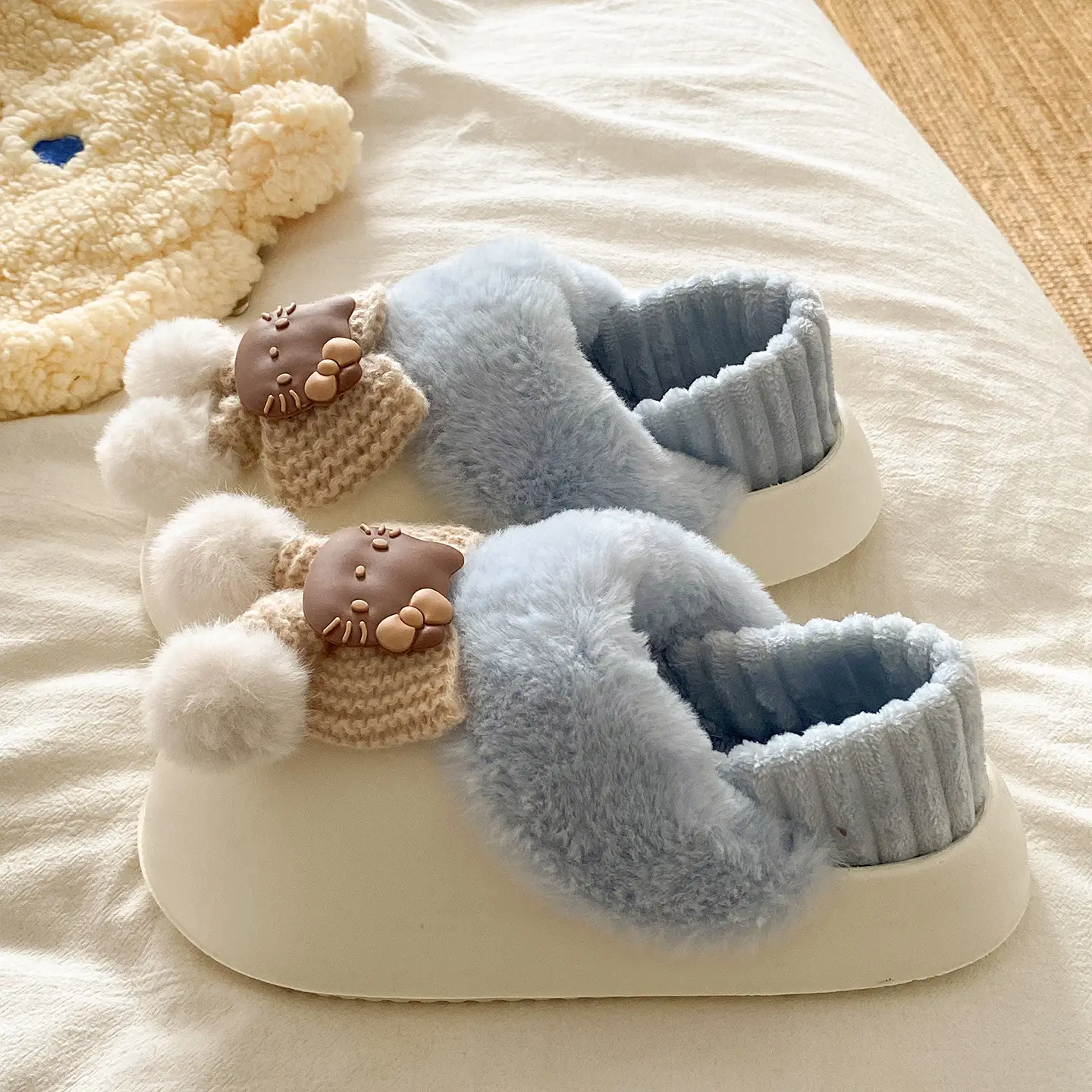 Winter Fleece Lined Student Slippers White - Image 2