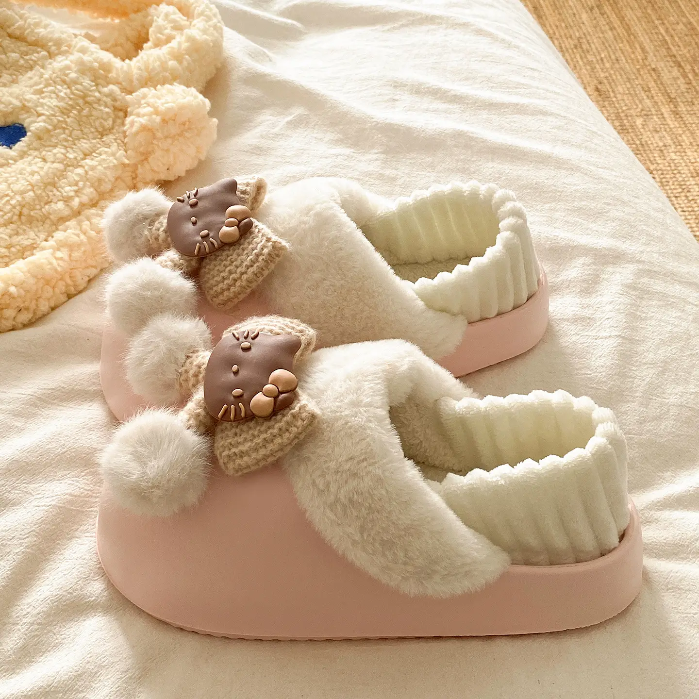 Winter Fleece Lined Student Slippers White - Image 3