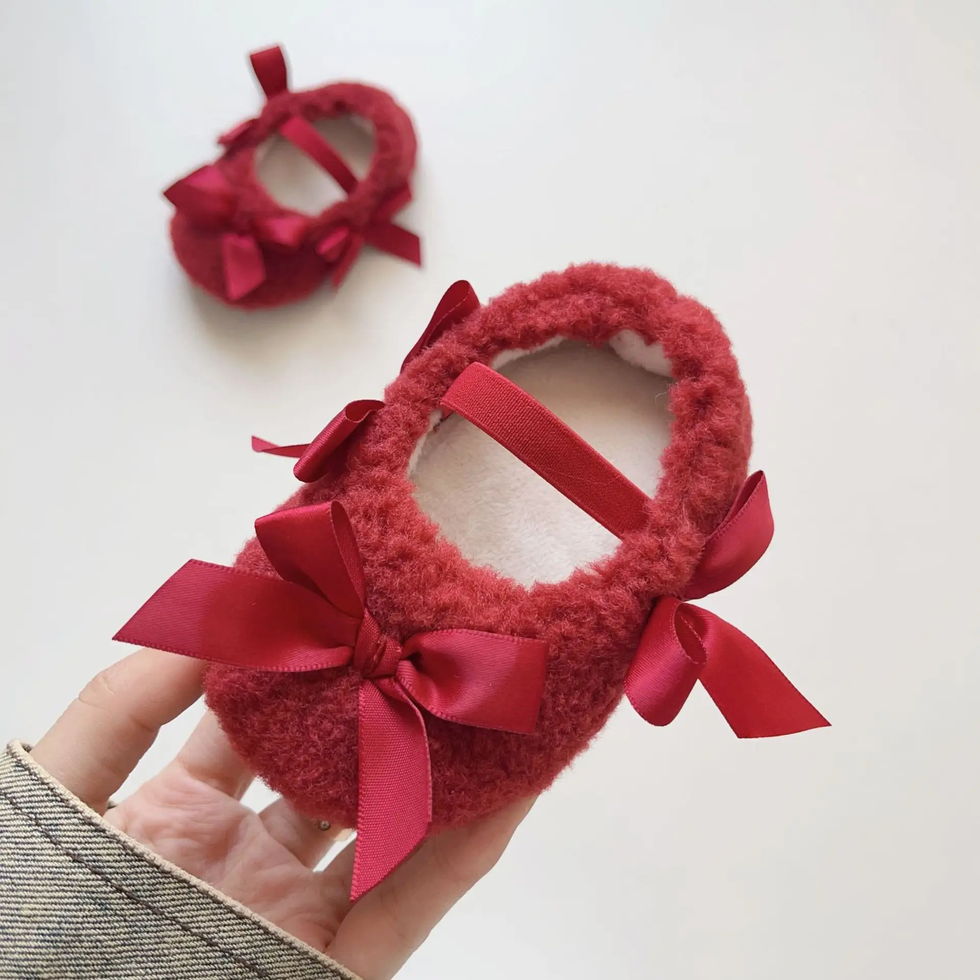 Pink Baby Shoes with Bow & Soft Bottom