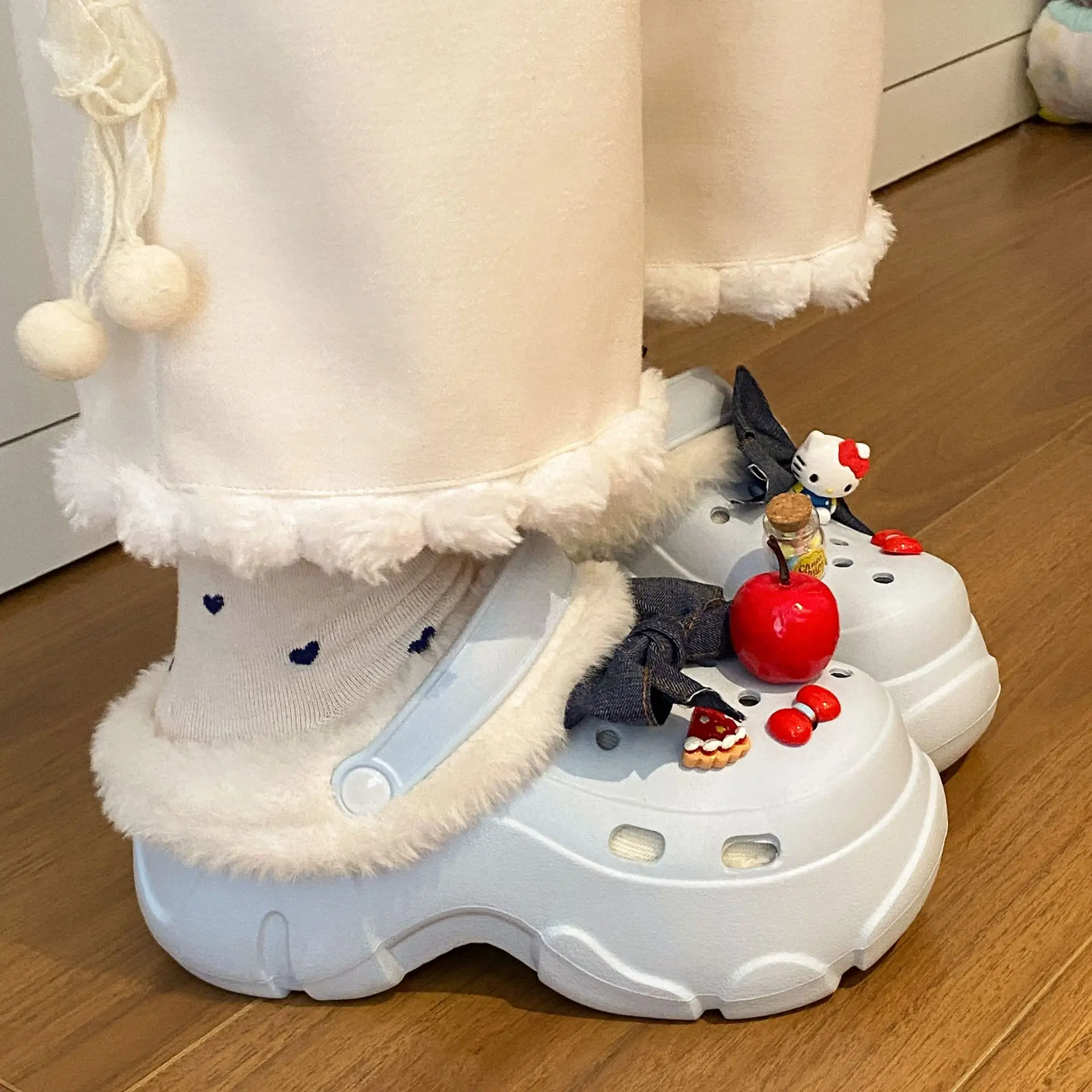 Women's Fleece Lined Winter Slippers Black White - Image 6