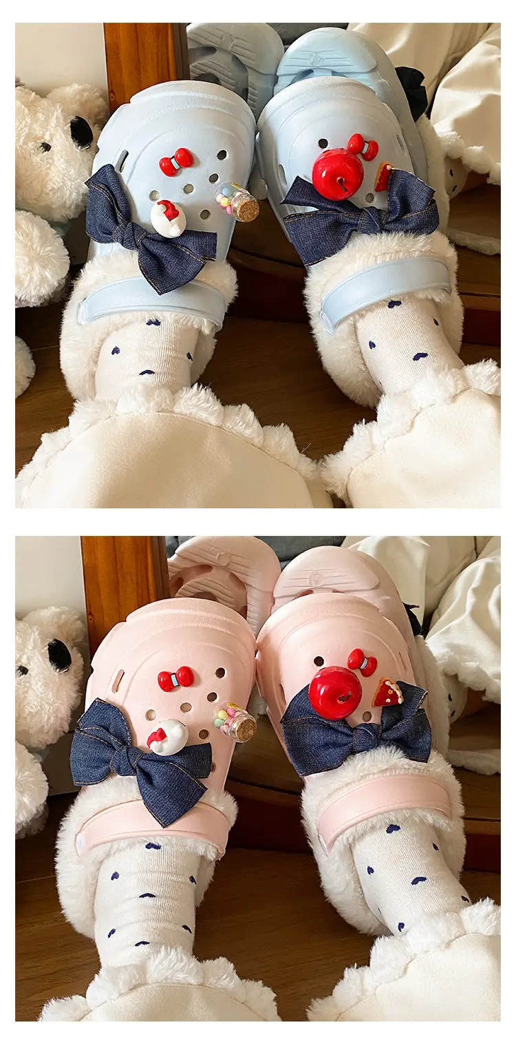 Women's Fleece Lined Winter Slippers Black White — feature 10