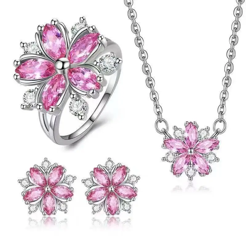 Pink Cherry Blossom Zircon Necklace Set for Women โ feature 4