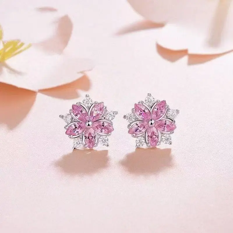Pink Cherry Blossom Zircon Necklace Set for Women โ feature 7