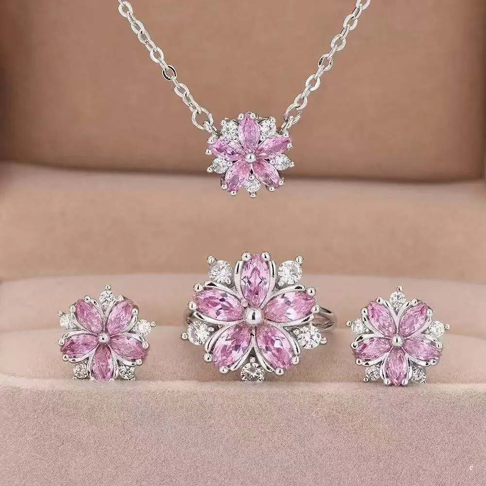 Pink Cherry Blossom Zircon Necklace Set for Women โ feature 8