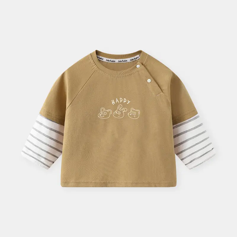 Baby T-Shirt Set Brown White Long Sleeve Spring Fall Boys - Image 2