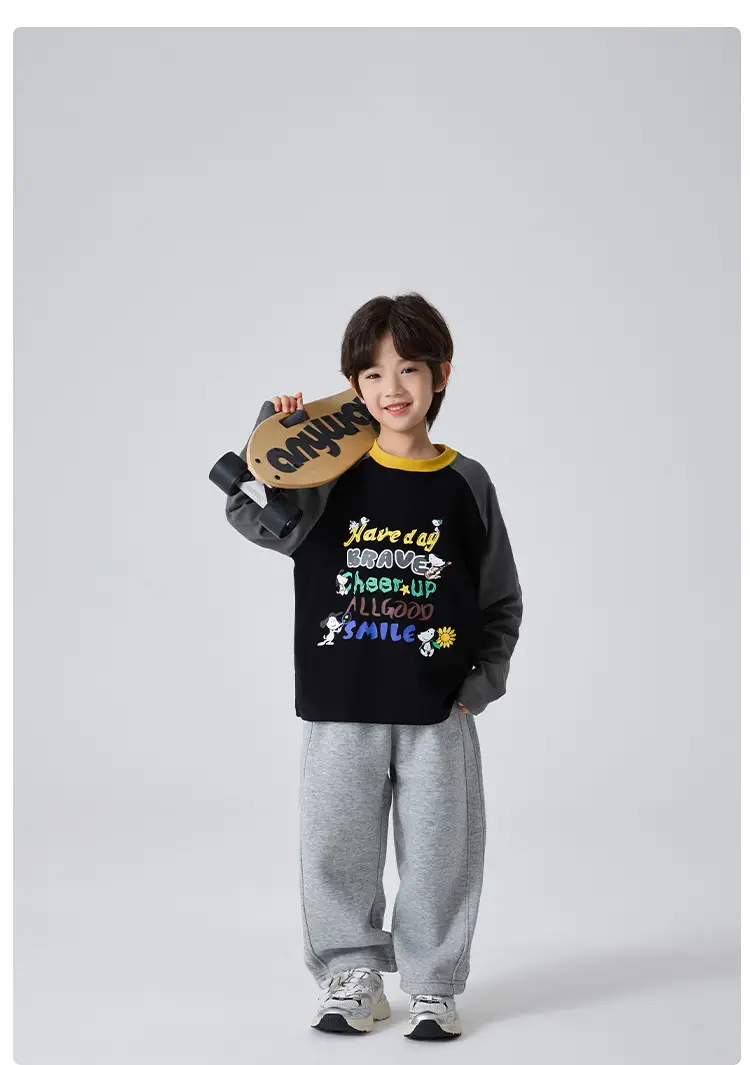 Kids Winter Long Sleeve T-Shirt Black White Korean Style — feature 10