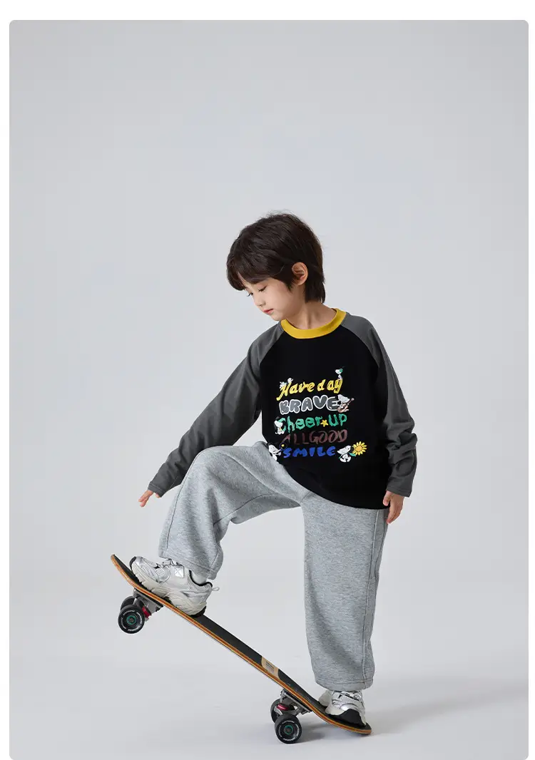 Kids Winter Long Sleeve T-Shirt Black White Korean Style — feature 11
