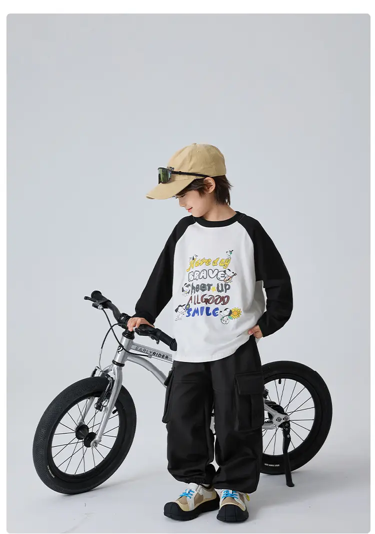 Kids Winter Long Sleeve T-Shirt Black White Korean Style — feature 13