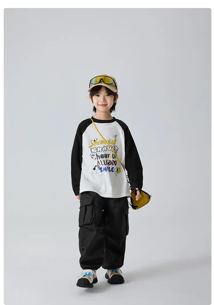 Kids Winter Long Sleeve T-Shirt Black White Korean Style — feature 14