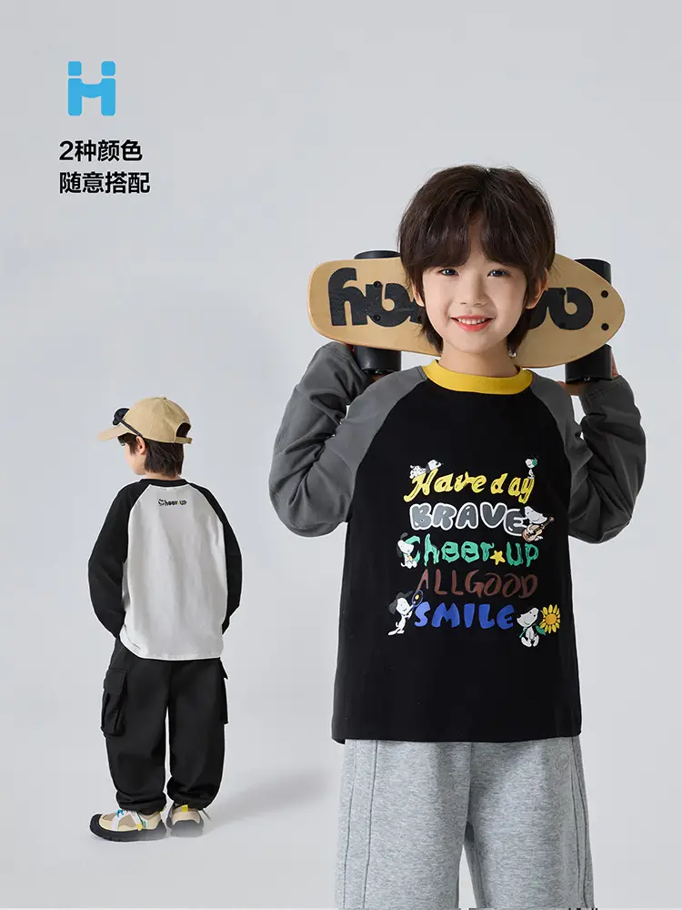 Kids Winter Long Sleeve T-Shirt Black White Korean Style — feature 7