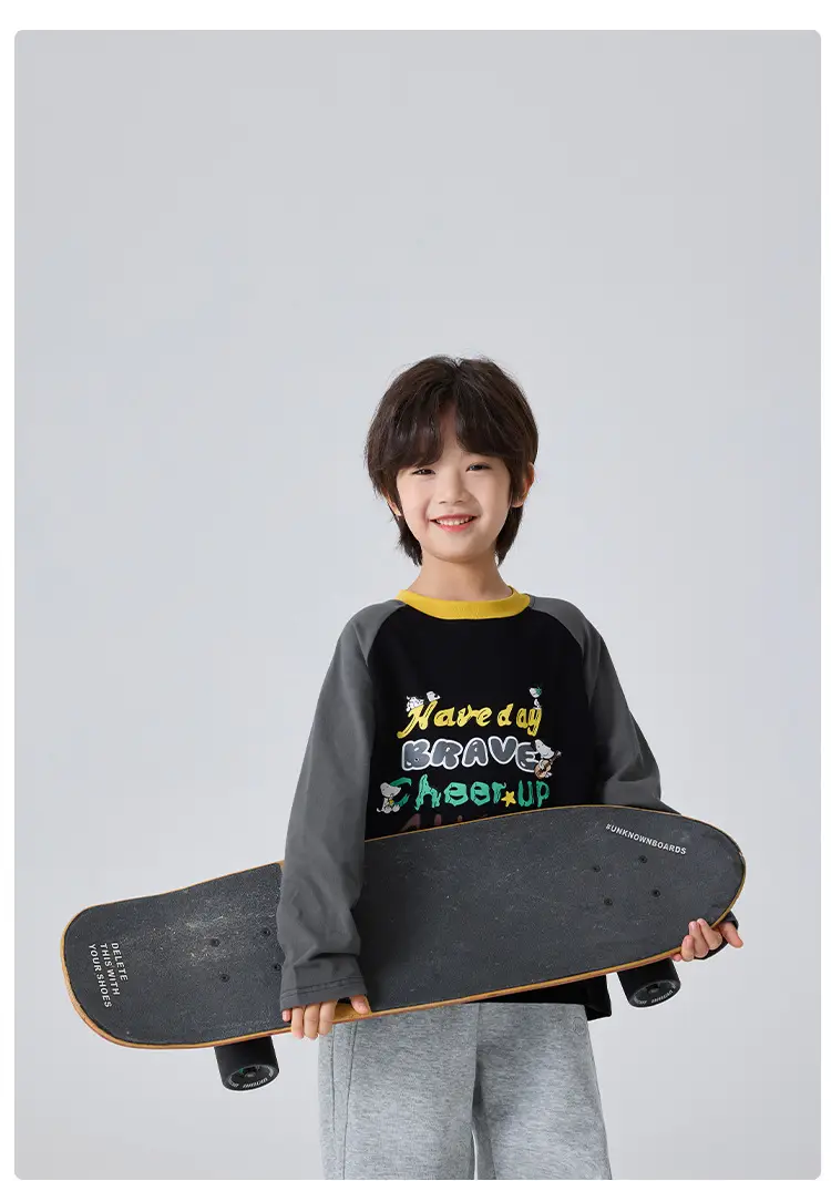 Kids Winter Long Sleeve T-Shirt Black White Korean Style — feature 9