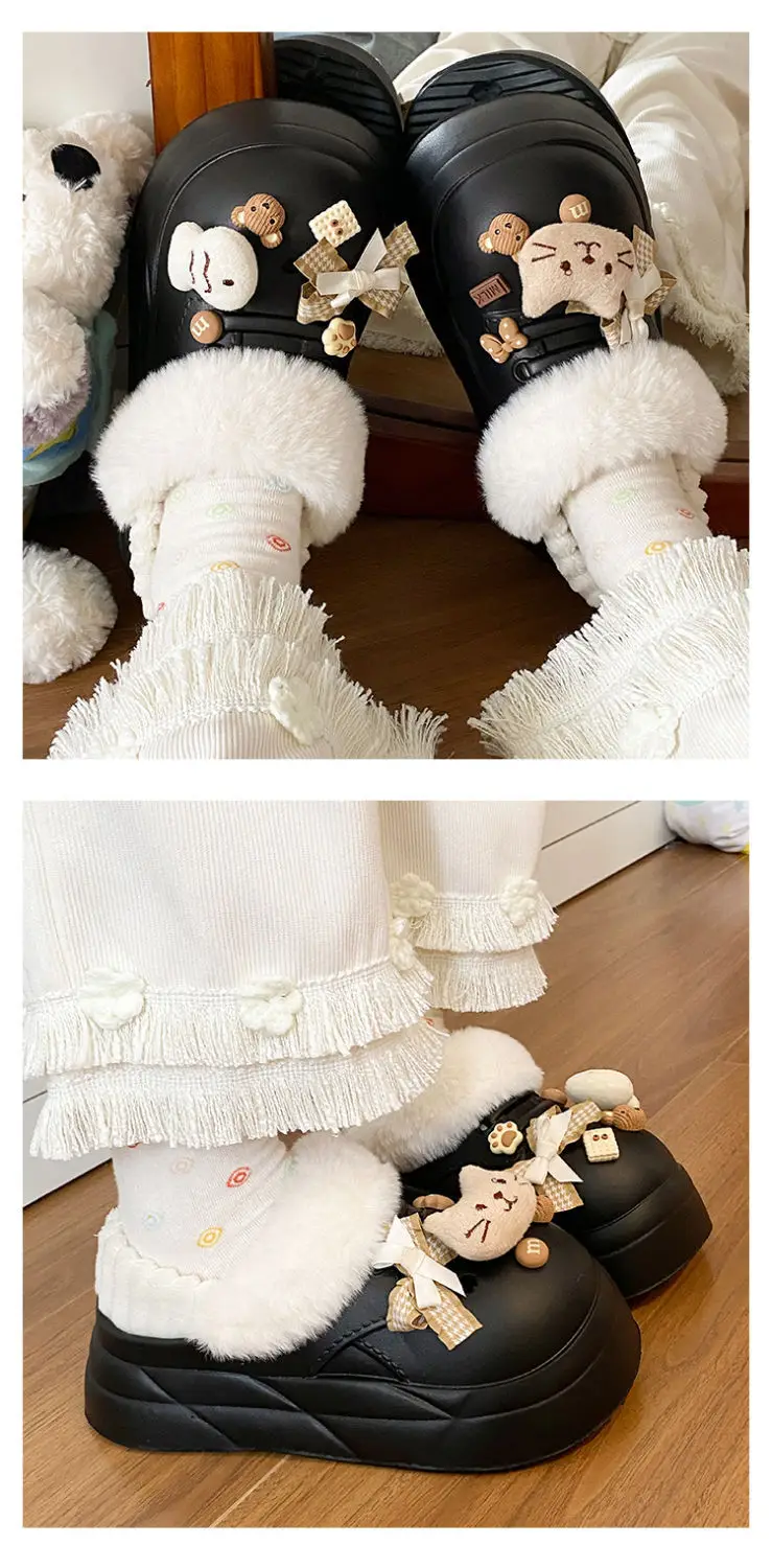 Women's Removable Cat & Fish Slippers Winter Fleece Lined — feature 19