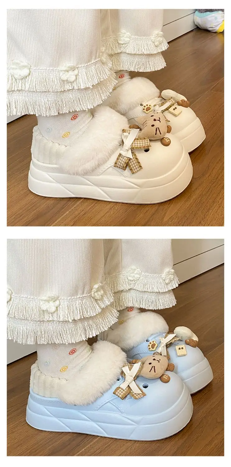 Women's Removable Cat & Fish Slippers Winter Fleece Lined — feature 20