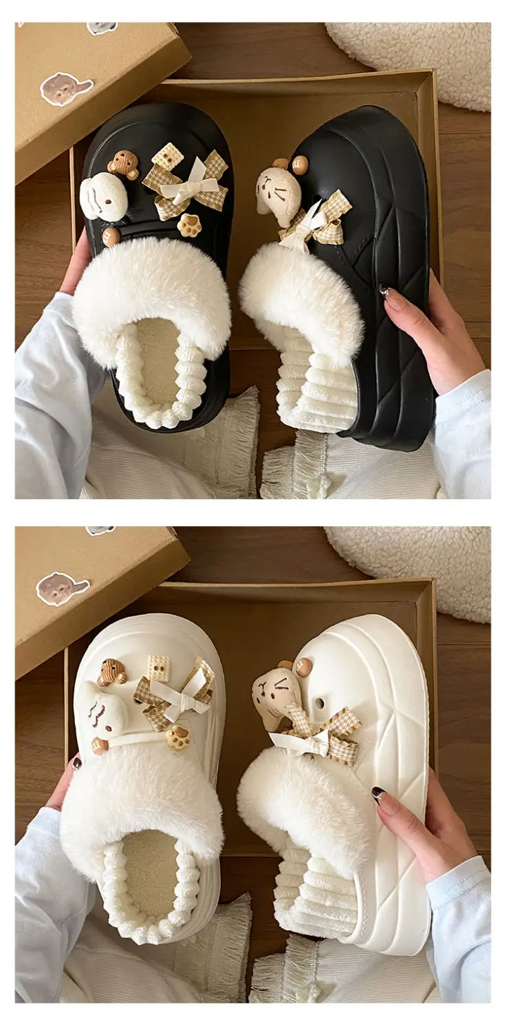 Women's Removable Cat & Fish Slippers Winter Fleece Lined — feature 21
