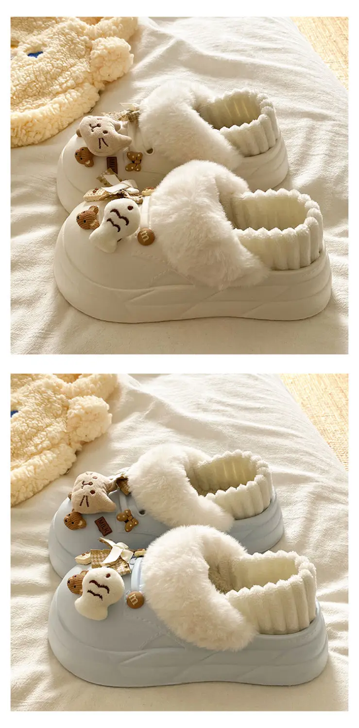 Women's Removable Cat & Fish Slippers Winter Fleece Lined — feature 23