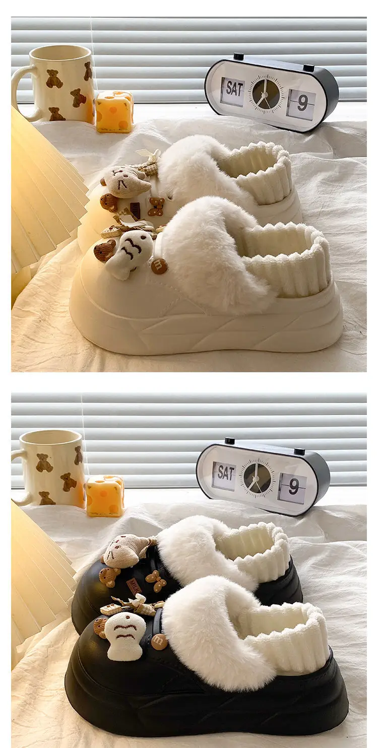 Women's Removable Cat & Fish Slippers Winter Fleece Lined — feature 24