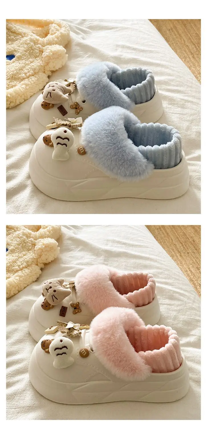 Women's Removable Cat & Fish Slippers Winter Fleece Lined — feature 25