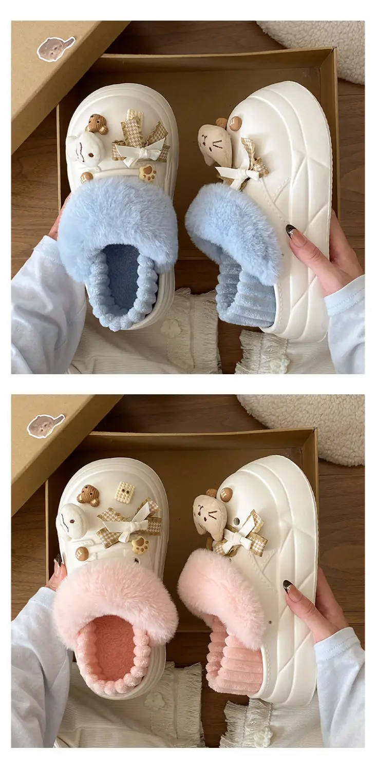 Women's Removable Cat & Fish Slippers Winter Fleece Lined — feature 26